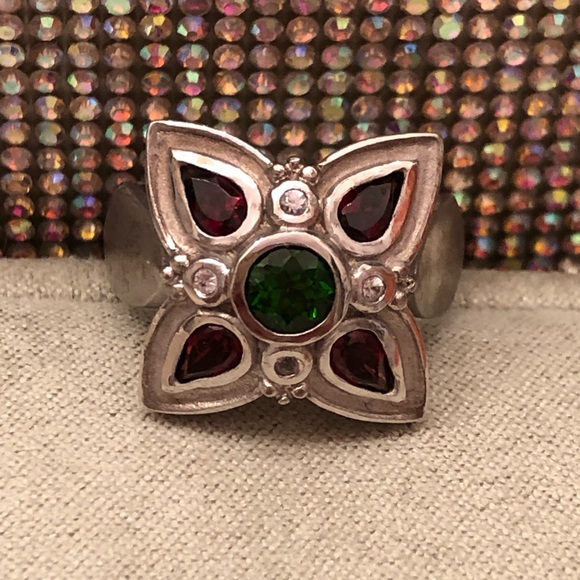 NWOT Palladium Silver Chrome Diopside Garnet & White Topaz Ring - Picture 4 of 8